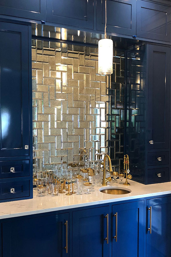 Blue Bar Cabinet with Mirror